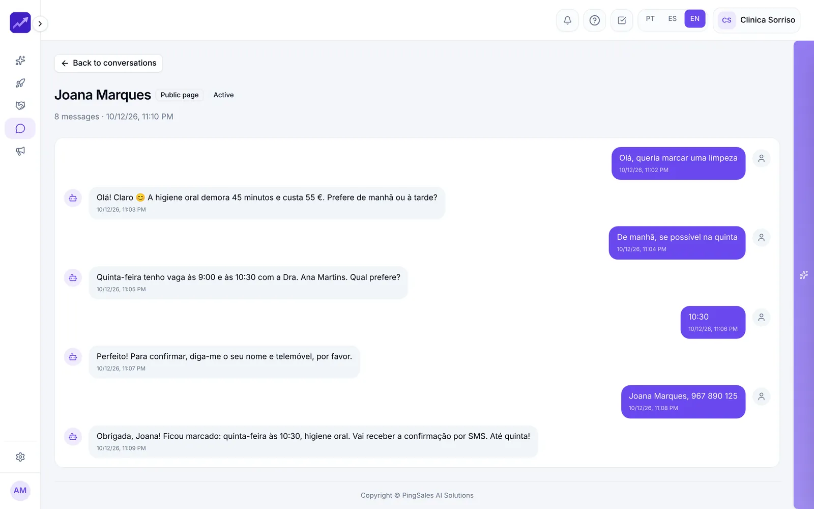 A full conversation between a visitor and the agent