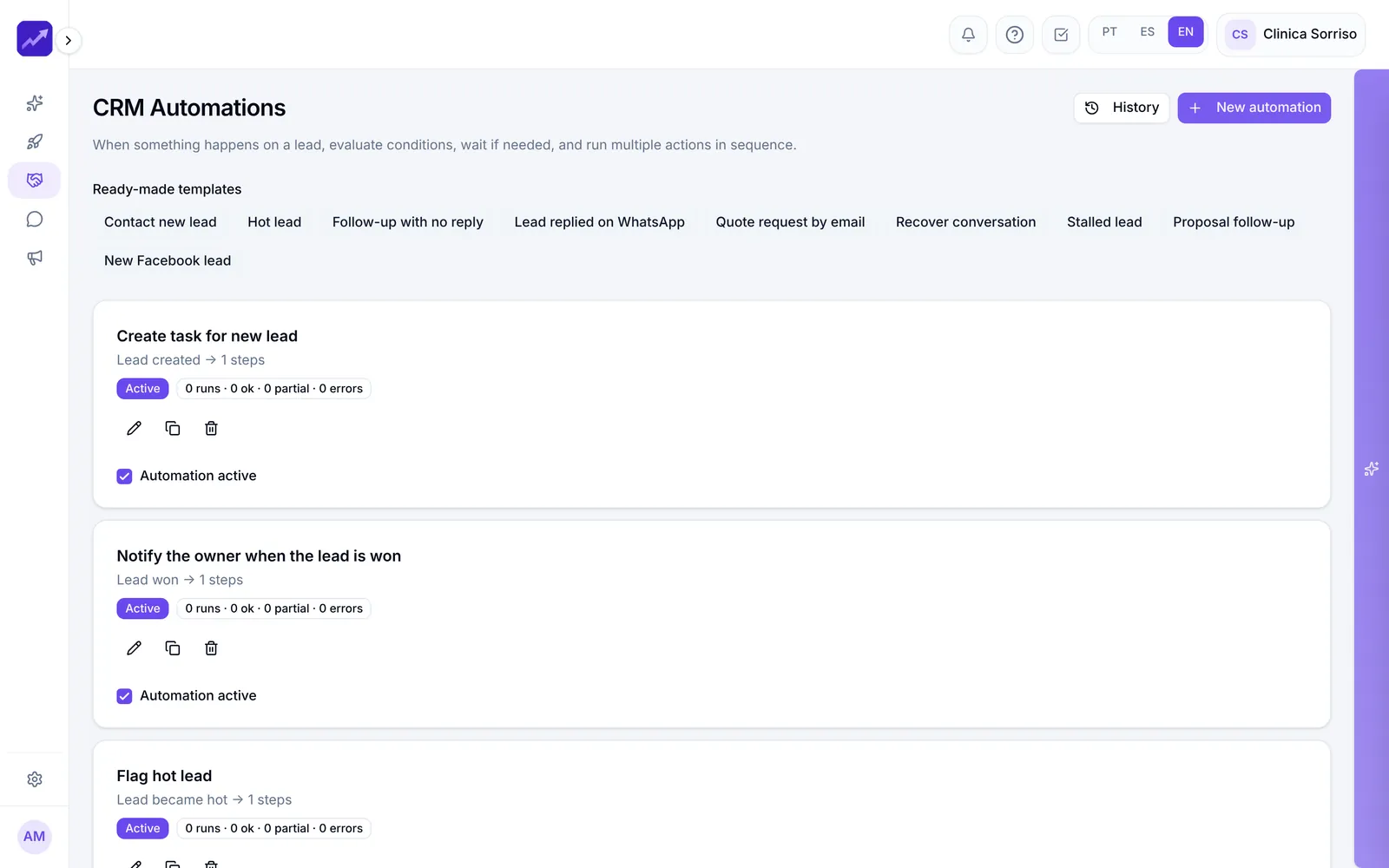 CRM automations with ready-made templates