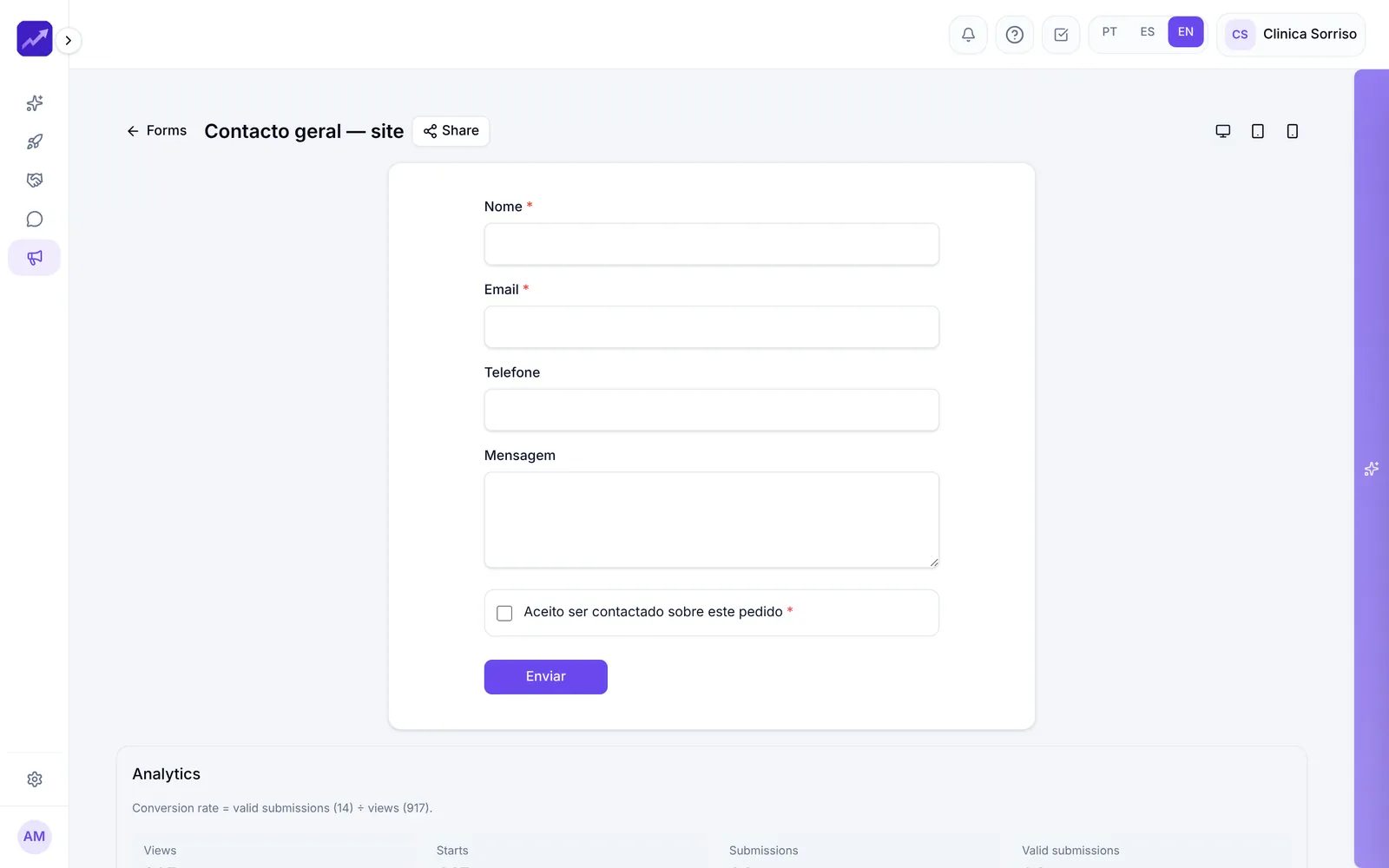 A published form with its stats below