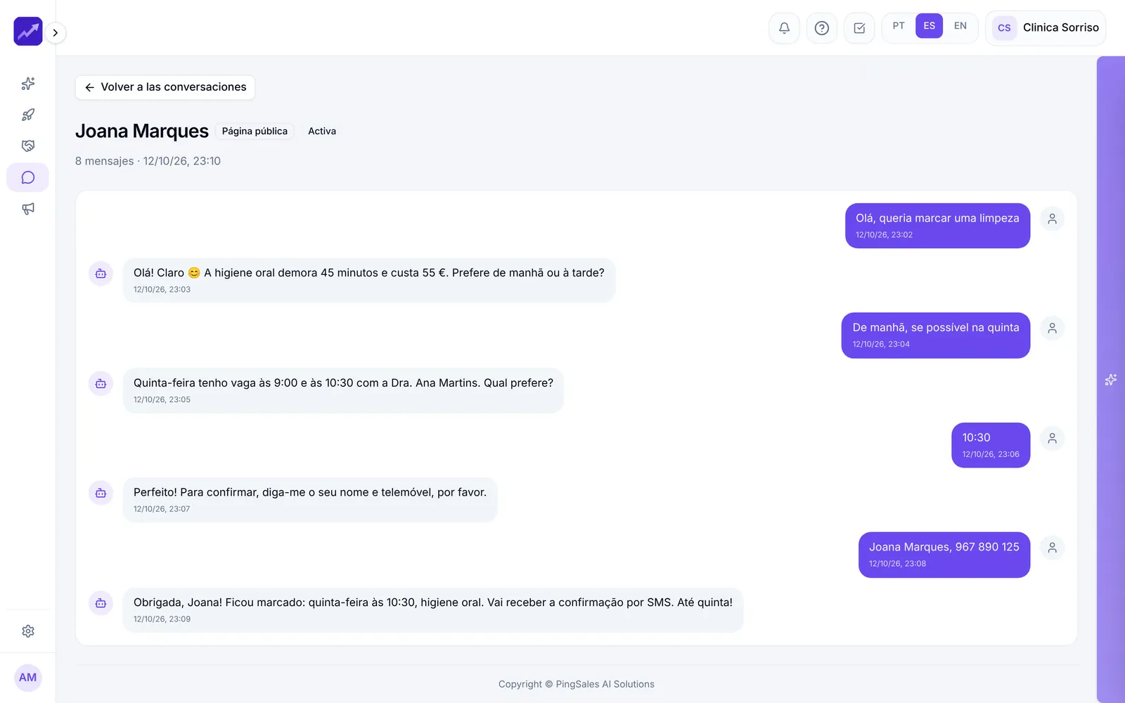 Conversación completa entre un visitante y el agente