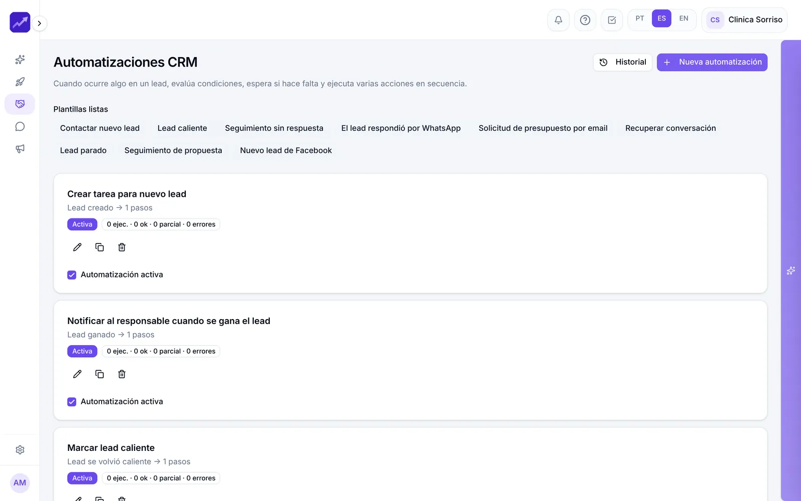 Automatizaciones del CRM con plantillas preparadas
