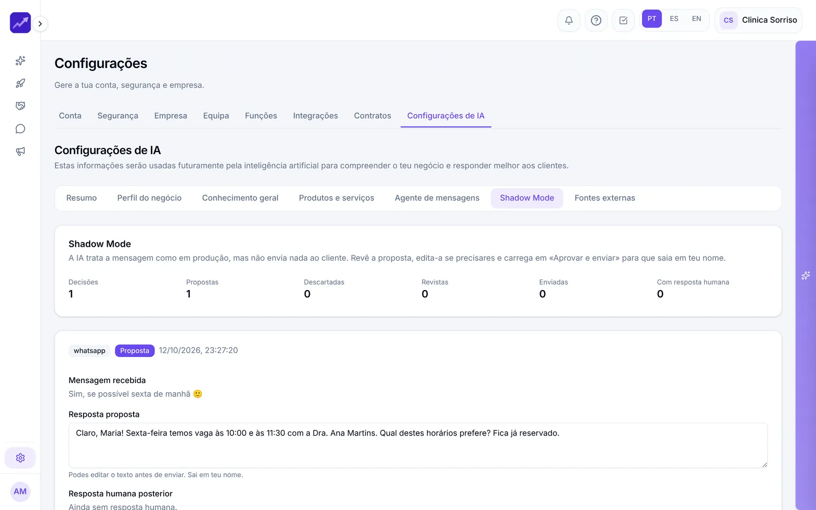 Modo Shadow: a resposta proposta pela IA, à espera de revisão